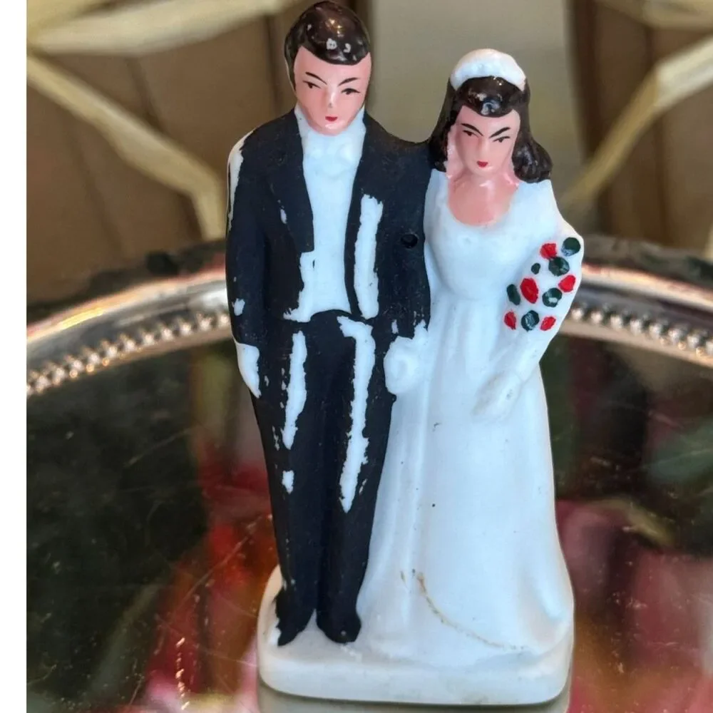 Vintage porcelain wedding cake topper Bride and Groom